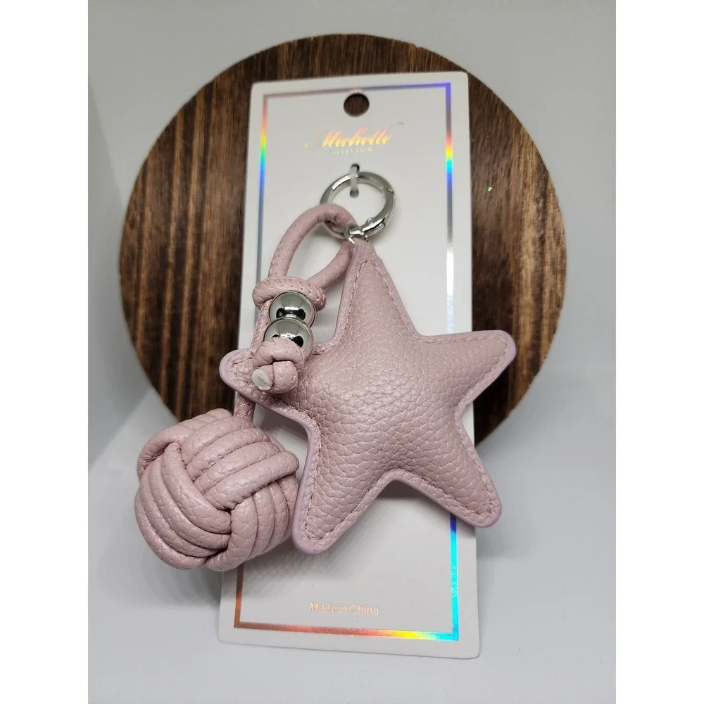 Pink Star Knot Keychain Charm | Faux Leather Bag Charm Orb Accent